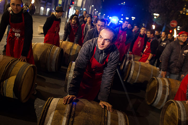 Beaujolais Nouveau: Barrels of Beaujolais Nouveau are rolled through the centre of Lyon