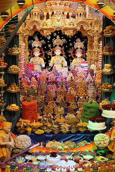 Diwali: Foods are laid out inside the shrine ahead of a ceremony