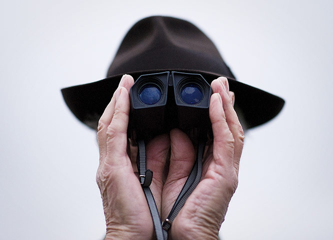 20 Photos: A gentleman watches the action through binoculars at Cheltenham racecourse
