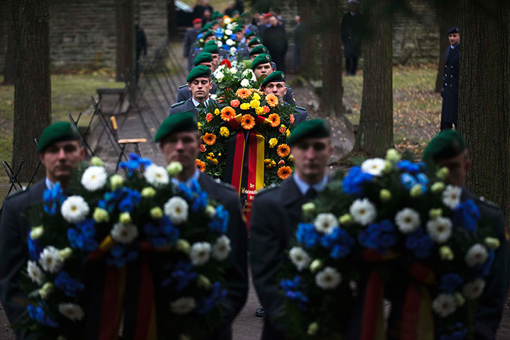 24 hours: Berlin, Germany: German soldiers line up at a wreath laying ceremony