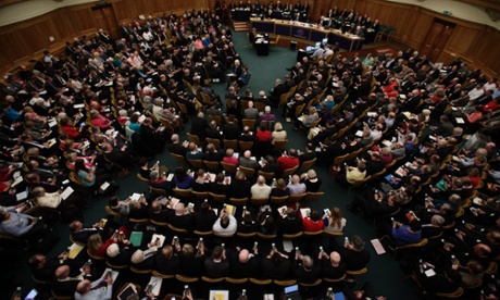 A missed opportunity: Members vote on handsets to decide whether to give final approval to legislation introducing the first women bishops, during a meeting of the General Synod of the Church of England in London. The Church of England voted against legislation, the culmination of more than 10 years of divisive debate.