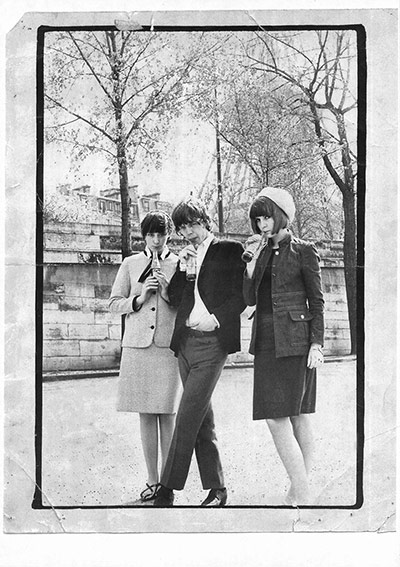 Caroline Charles : Caroline Charles, Mick Jagger and Chrissie Shrimpton, Paris