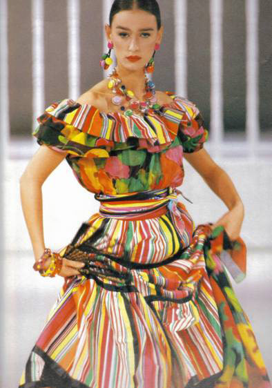 Caroline Charles : Cotton stripes and bright florals on the catwalk, 1989, Catwalking
