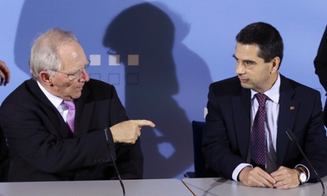 Germany's Wolfgang Schaeuble and his Portuguese counterpart Vitor Gaspar hold a news conference in  Berlin. Photograph: Reuters/Tobias Schwarz