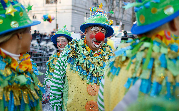Thanksgiving: Clowns gather at the Macy's Thanksgiving Day Parade in New York