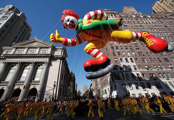 Thanksgiving: The Ronald McDonald balloon floats down Central Park West