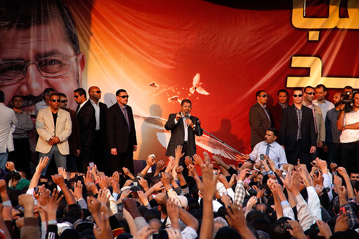 Anti-Morsi protests: Egypt's president Mohammed Morsi speaks to supporters
