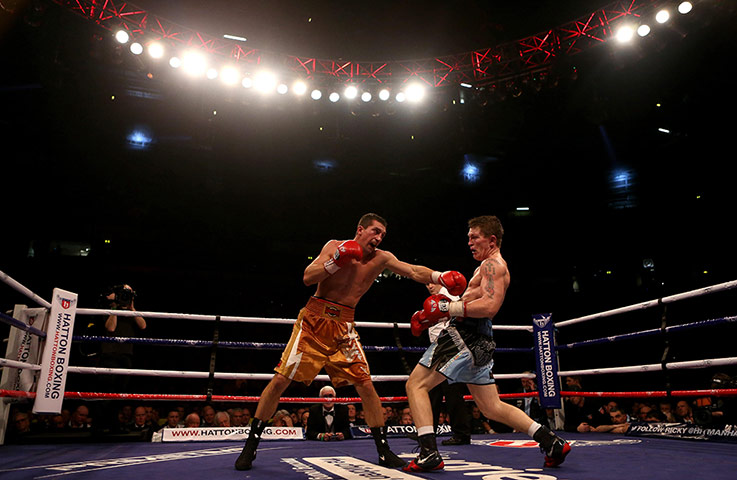 Hatton v Senchenko: Hatton is punched by Senchenko during the bout
