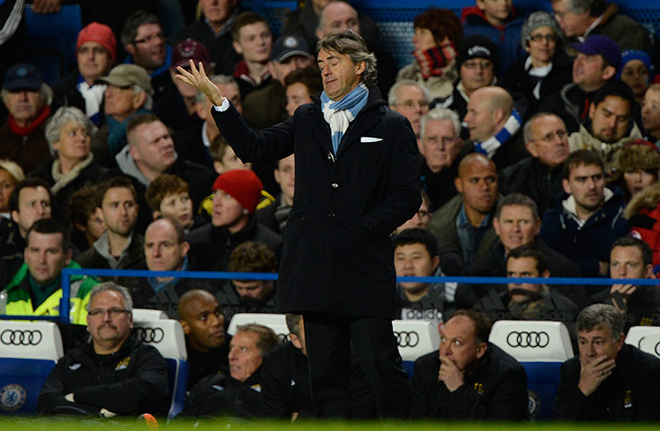 chelsea v citah: Roberto Mancini looks frustrated