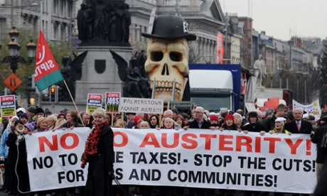 Protestors march against Government austerity measures in Dublin, Ireland