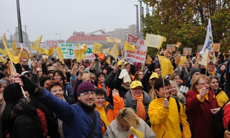 Teachers demonstrate at Trnavske Myto square on November 26, 2012 in Bratislava