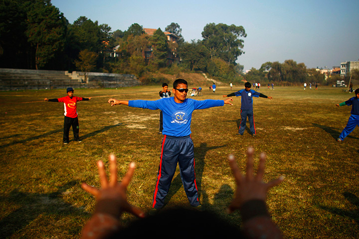 24 hours: Kathmandu, Nepal: Visually impaired cricket players exercise