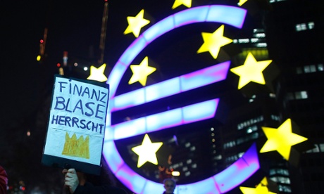 Protesters outside the ECB's headquarters in Frankfurt. Somewhere inside they've got secret documents showing how Greece cooked the books but they won't let anyone see them. Reuters/Lisi Niesner  