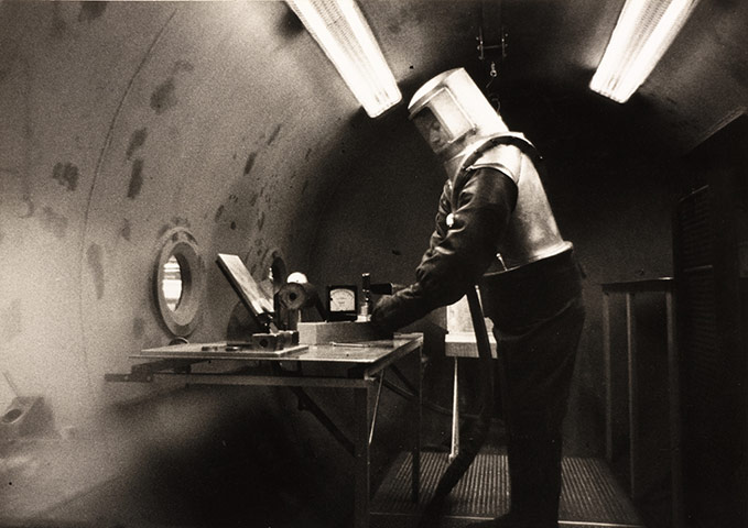 Space: An early prototype of a space suit being tested