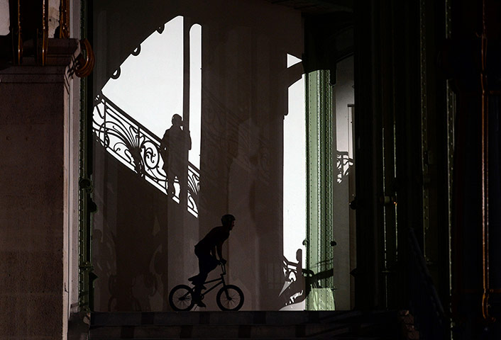 24 hours: A rider competes in the Red Bull Skylines BMX competition in Paris