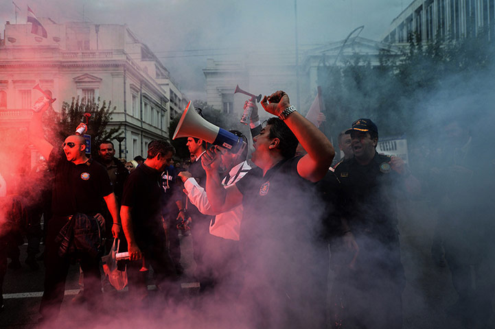 Twenty Photos: Port police officers during an anti-austerity demonstration in Athens