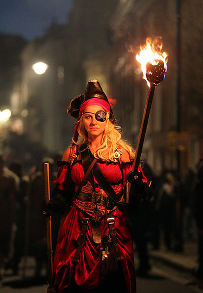 Bonfire parade in Lewes: Bonfire procession in Lewes