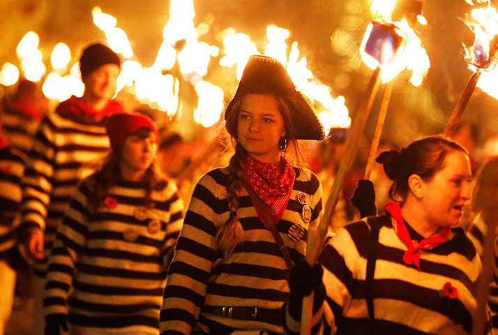 Bonfire parade in Lewes: Bonfire procession in Lewes
