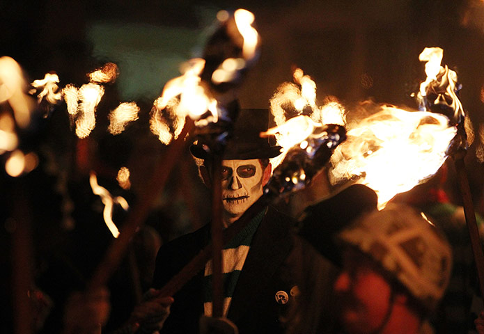 Bonfire parade in Lewes: Bonfire procession in Lewes