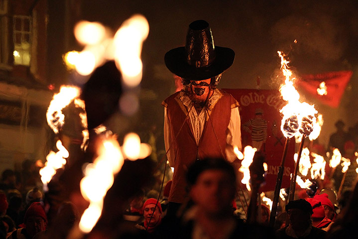 Bonfire parade in Lewes: Bonfire procession in Lewes