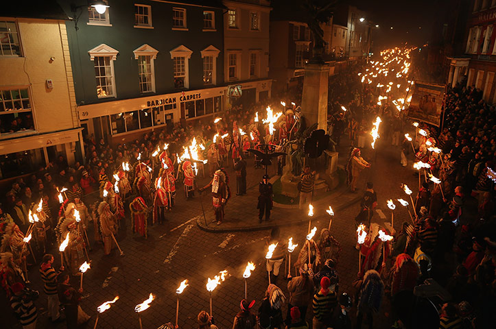 Bonfire parade in Lewes: Bonfire procession in Lewes