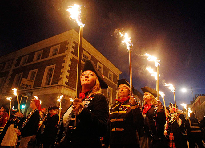 Bonfire parade in Lewes: Bonfire procession in Lewes