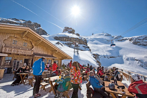 Swiss Tourist Board: A group of people enjoying Engelberg's snowy mountain terrain