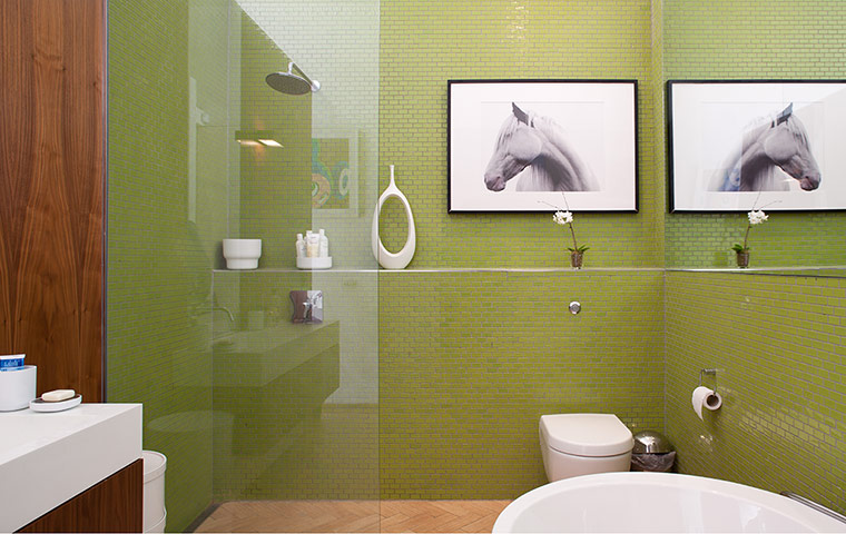 Homes: Little Venice: Bathroom with green tiles