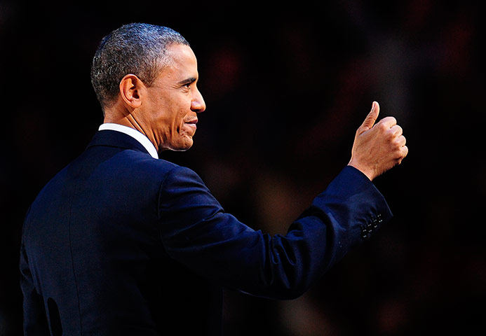 Election celebrations: US President Barack Obama arrives on sta
