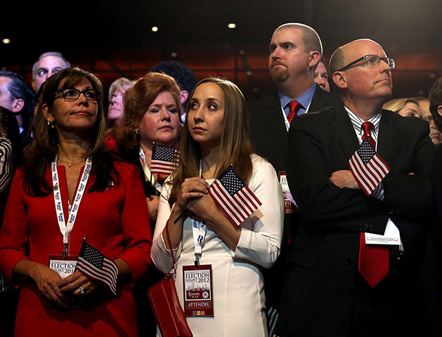 Election celebrations: Mitt Romney supporters look disappointed