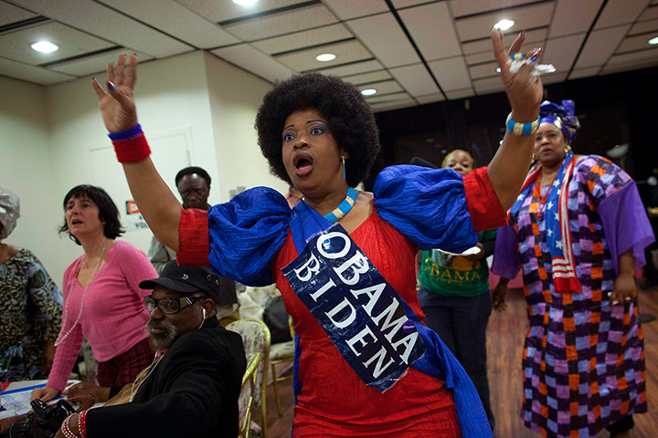 Election celebrations: A woman reacts as election results are broadcast