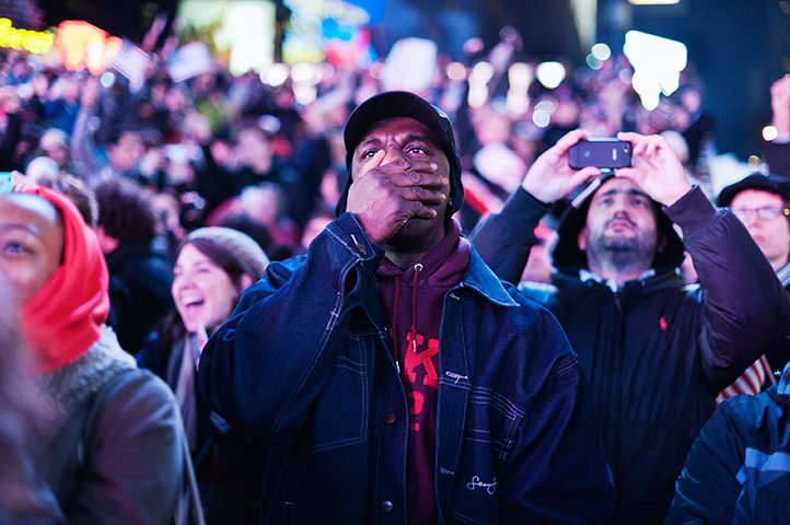 US reaction: election results broadcast at Times Square in New York