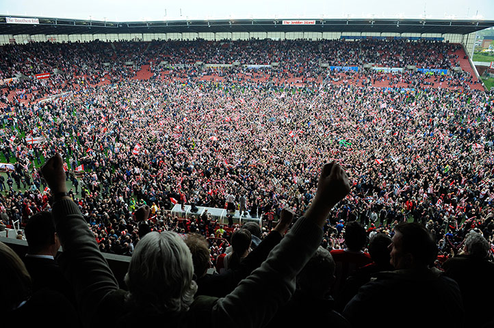 Joy of six stadiums: Britannia Stadium pitch invasion