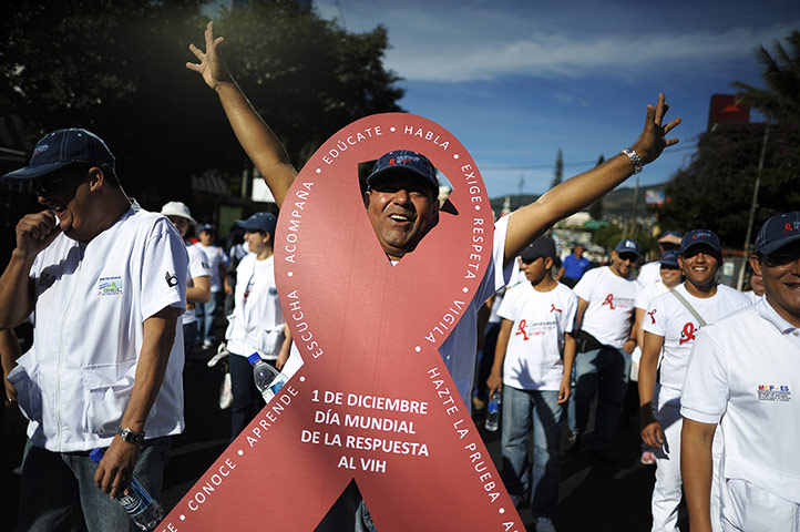 World Aids Day: San Salvador, El Salvador: Activists participate in a march