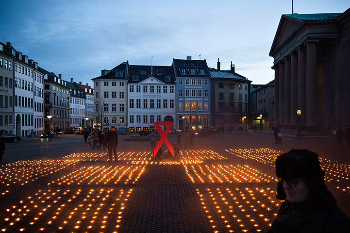 World Aids Day: Copenhagen, Denmark: Candles are lit to mark the day