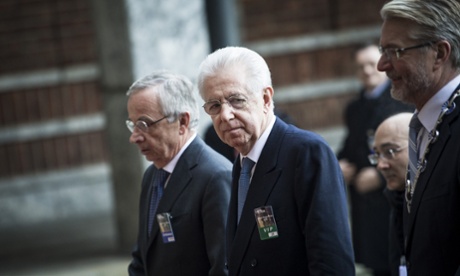 Italian prime minister Mario Monti looking serious in Oslo yesterday.