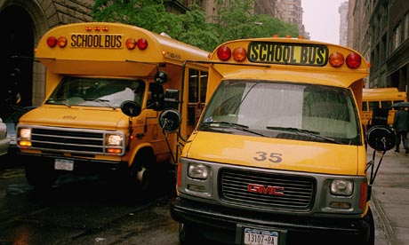 Yellow school buses in New York City, USA