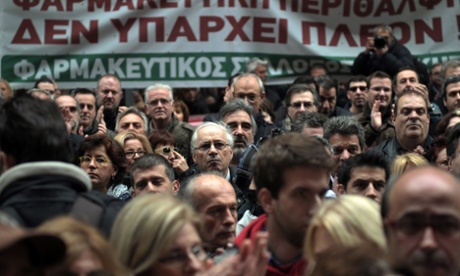 Striking pharmacists gather outside the Health Ministry in Athens.