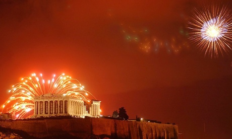 File photo of fireworks over the hill of Athens' ancient  Acropolis, from 2004.