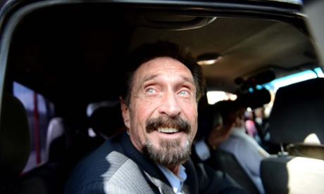 Anti-virus software pioneer John McAfee arrives at the Aurora international airport in Guatemala City for a flight to the US.