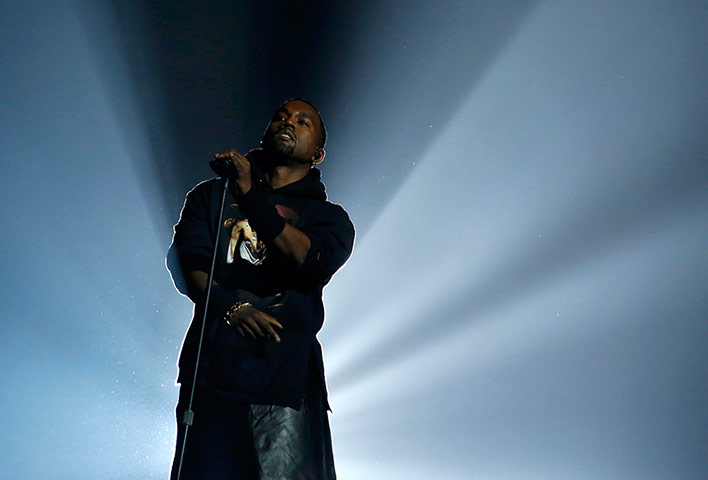 Sandy gig: Kanye West performed in a leather kilt