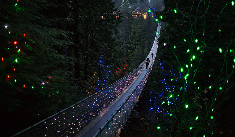20 Photos: The Capilano Suspension Bridge decorated in Christmas lights in Vancouver