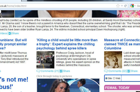 Screenshot of Mailonline front page on Friday, December 14th