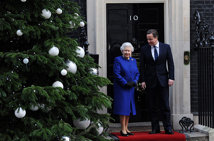 The Queen at No 10: Queen Elizabeth II is welcomed by David Cameron to 10 Downing Street 