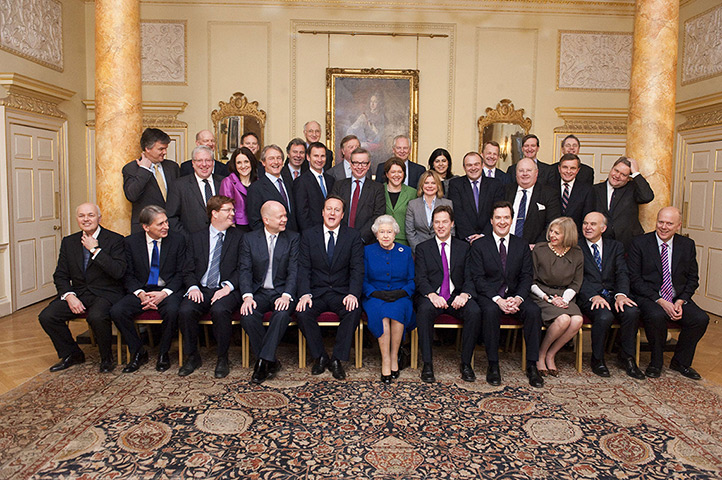 The Queen at No 10: Queen Elizabeth II and members of the Cabinet pose 