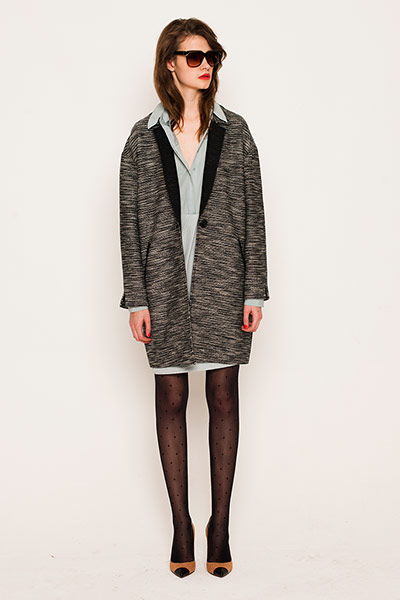 All Ages: Grey: Kriss wears shirt, by Autograph, at M&S. Coat, whistles. Skirt, jaeger
