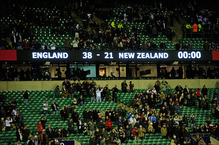 tom england v nz: Scoreboard at Twickenham