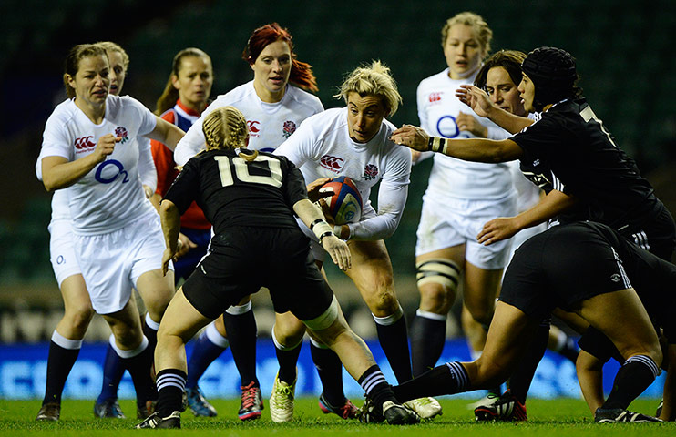 tom england v nz 2: Alice Richardson carries the ball forward for England