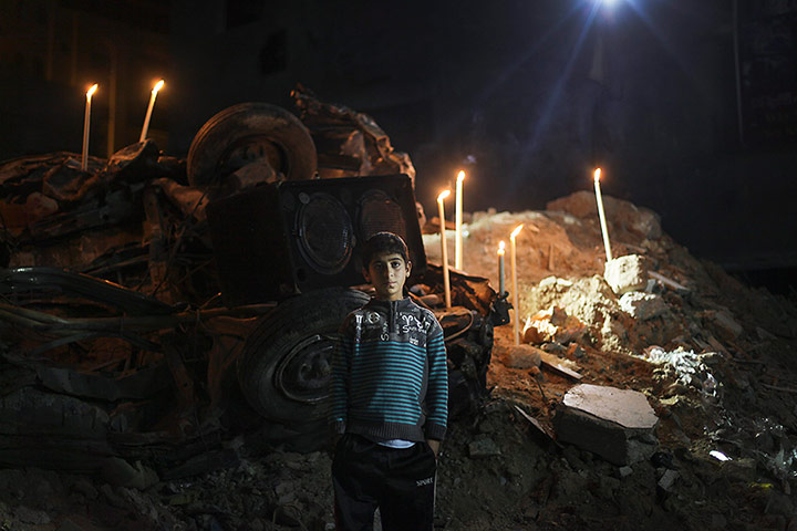 24 Hours: Gaza: 12-year-old Osama Hejazi stands at the site of his family home