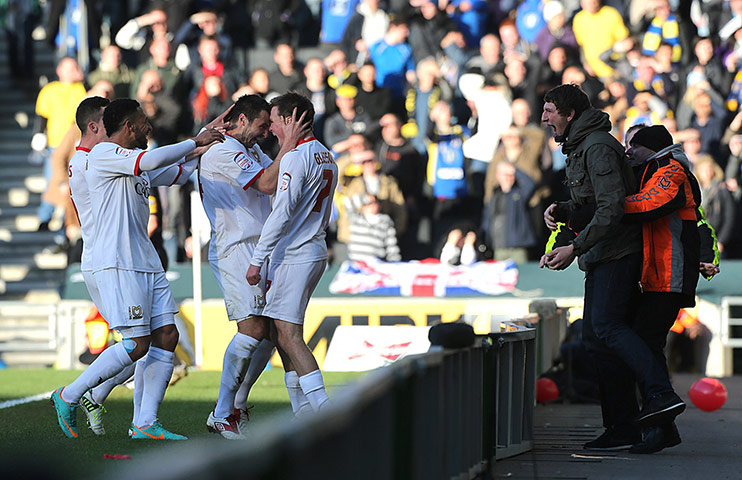 MK Dons v Wimbledon: Gleeson celebration
